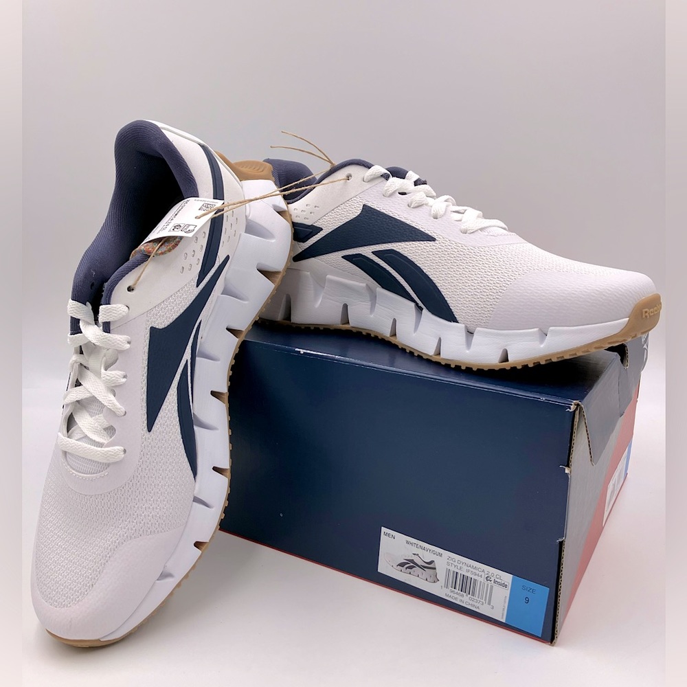 Men’s Reebok Zig Dynamica 2.0 CL Laced Running Shoes - White/Navy Blue